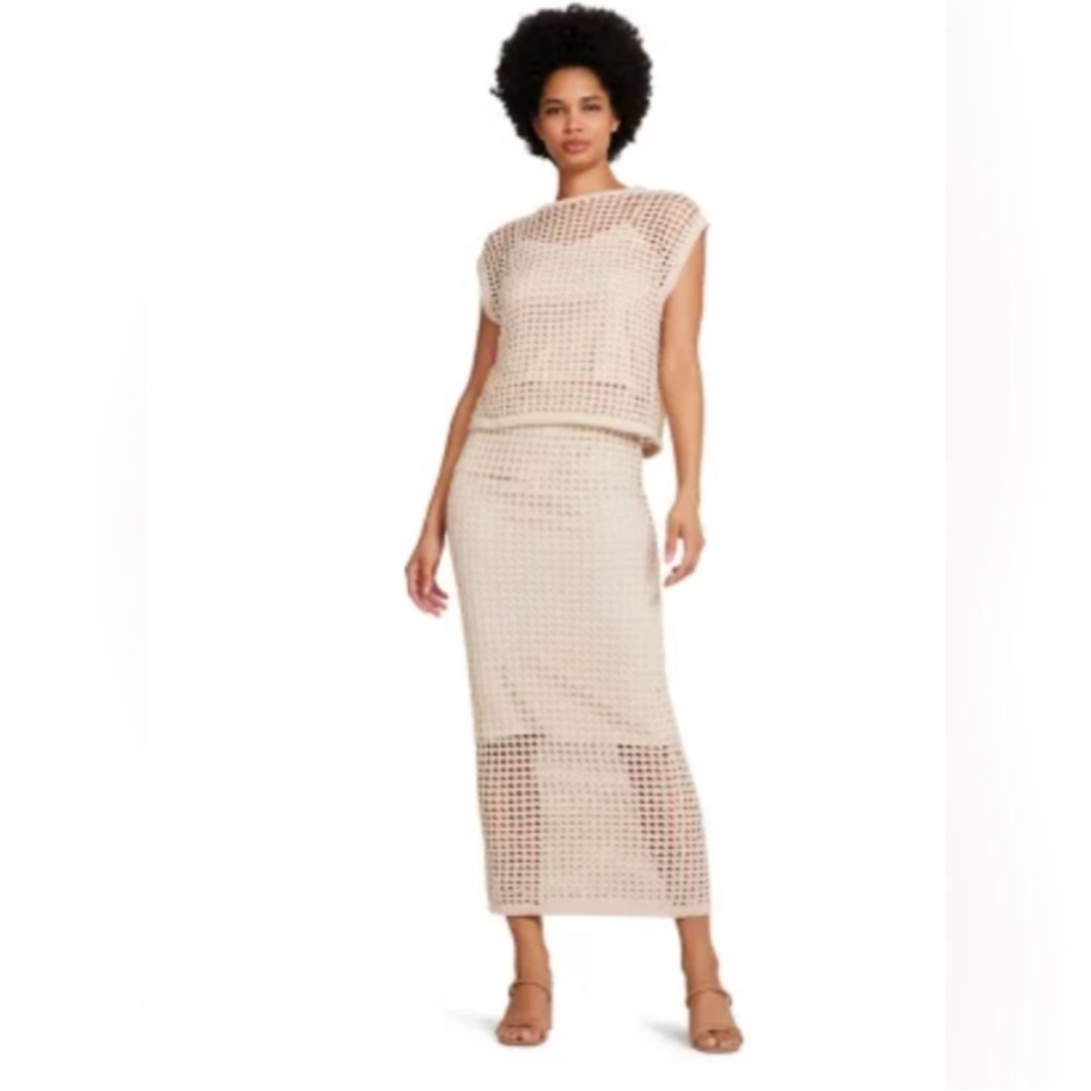 ☀️🏝️Cream Mesh Sleeveless Top and Skirt Set😎